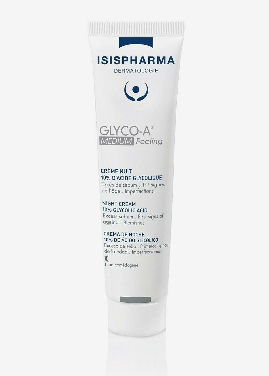 ISISPHARMA GLYCO-A MEDIUM PEELING - Night Cream with 12% glycolic acid for combination, oily and blemish-prone skin - Illuminates, Matifies and Smoothes skin tone - Made in France