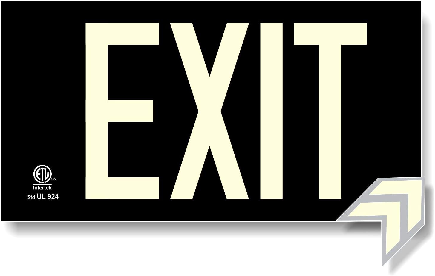 Photoluminescent Exit Sign Black - Aluminum Code Approved UL 924 / IBC / NFPA 101 (Directional Arrows Included)