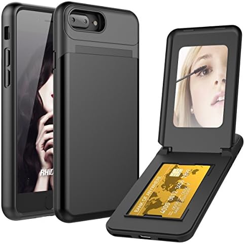 iPhone 8 Plus Case, iPhone 7 Plus Case, Rhidon Hidden Back Mirror Wallet Case with Crad Holder Feature Shockproof Protective for Apple iPhone 7 Plus/ 8 Plus (Black)