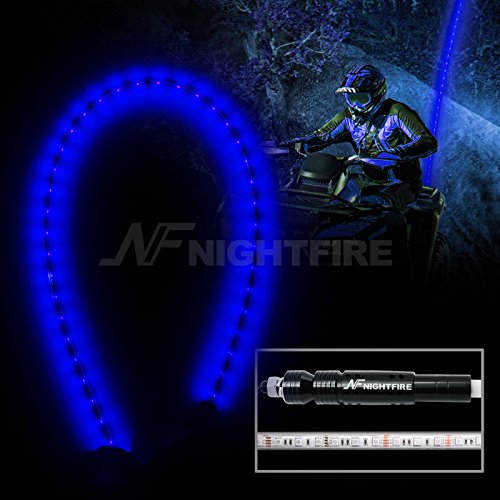 Night Fire Blue LED Whips 6FT Flag Pole For Polaris RZR UTV Sand Dune Buggy Quad Truck Offroad Racing Motorcycle ATV Antenna Whip (One Whip)