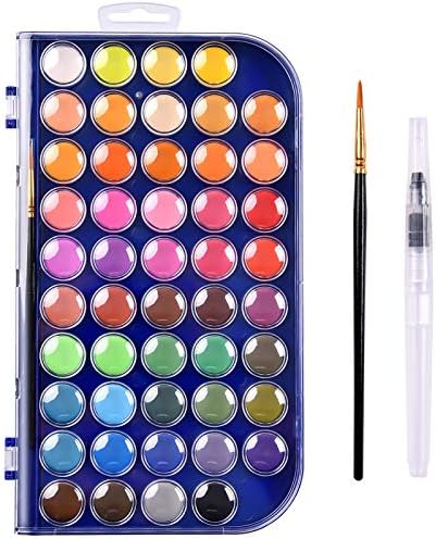 Watercolor Paint Set, Non-Poisonous 48 Water Colour Cake for Kids and Freshmen, A Refillable Water Brush and A Brush Included, Moveable Watercolor Pan to Domesticate Kids’s Creativity and Aesthetics