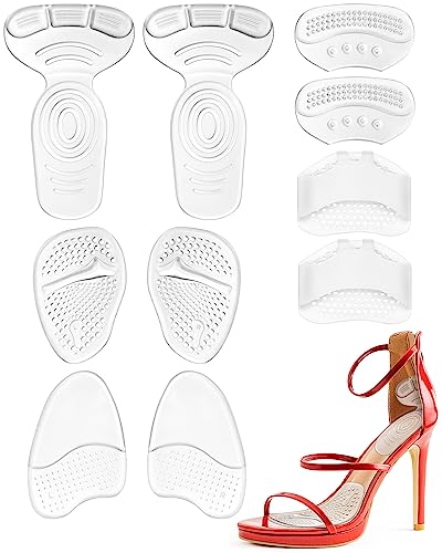 10Pcs High Heel Comfort Pads, Ball of Foot Cushions for Heels, Silicone Shoe Inserts for Women Shoes Too Big, Soft Shoe Pads Insoles for High Heels (Clear-Silicone)