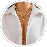 Cicod Gold Necklace Gold Y Necklace Dainty Gold Beaded Necklaces Drop Necklaces for Women Prom Wedding Bridal Bridesmaid Jewelry (Gold)