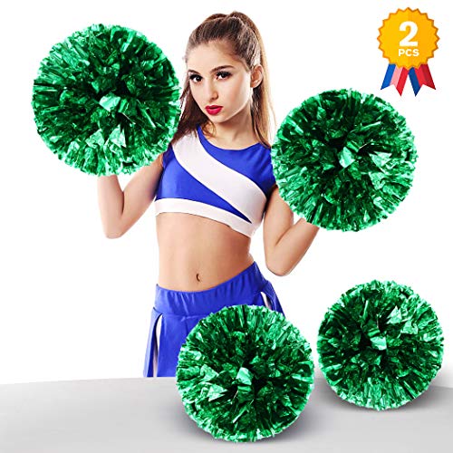 ANALAN 21 Colors Pack of 2 Foil Plastic Metallic Cheerleading Pom Poms for Cheer Sport Kids Adults (Green)
