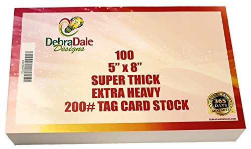 Debra Dale Designs - Blank Unruled 5 x 8 Index Cards - White - 100 Cards - 1 Package of 100 - Super Thick Extra Heavy 200# Index Tag Card Stock - 326 GSM