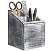 MyGift Vintage Gray Wood Desktop Caddy with 4 Compartments, Cubed Shaped Office Supply Pen Pencil Cup Holder Storage Box Organizer Bin with Slant Top