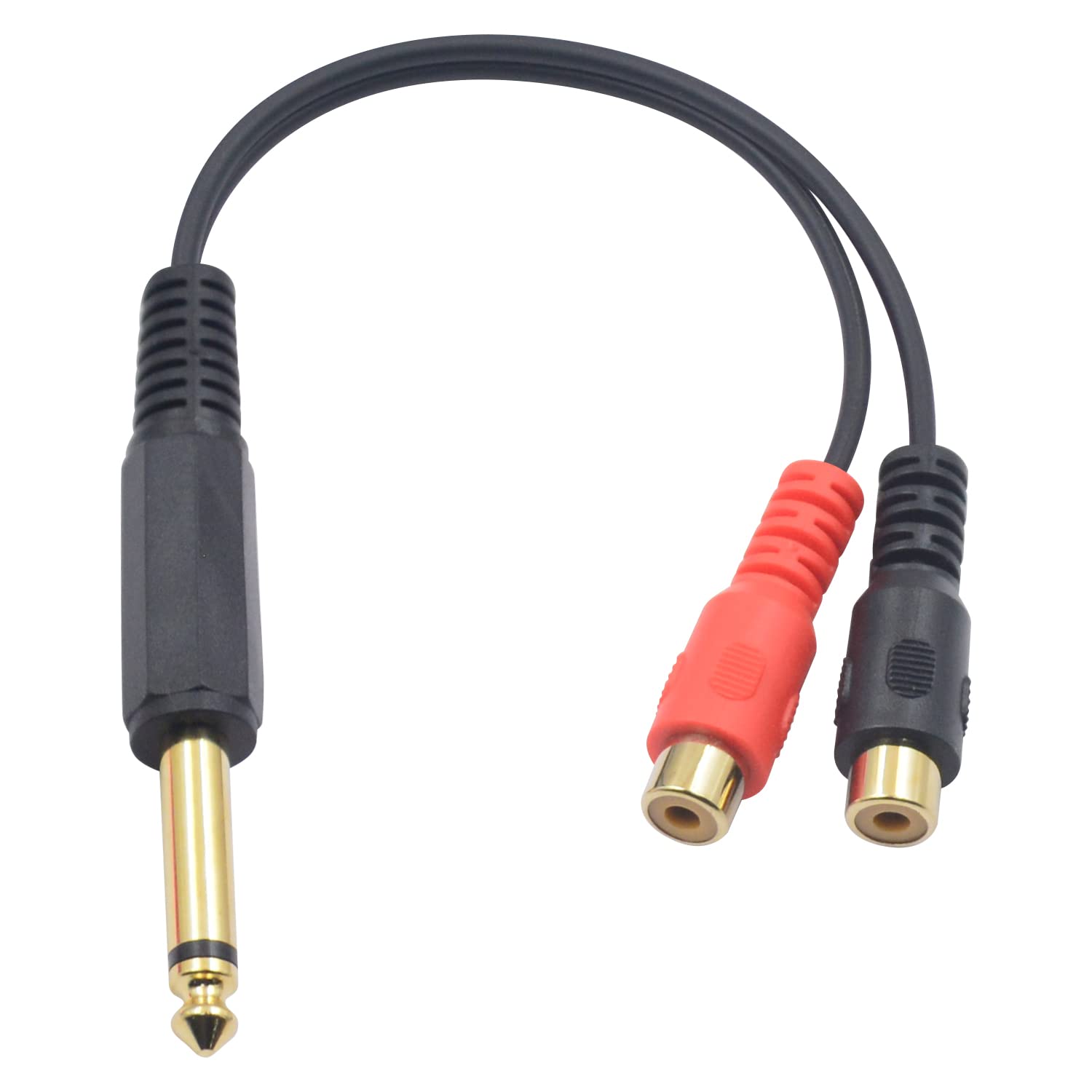 Duttek 6.35mm to 2 RCA Splitter Cable 20cm,1/4 Inch Mono Audio TS 6.35 to 2 RCA Phono,2 RCA Female to 6.35mm Jack Adapter for Speakers,Amplifiers,Stereos and more.