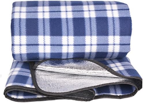 SatisInside Cozy Fleece Waterproof Picnic Blanket Camping/Beach Mat, Three-Layer, 51 By 59 In, Blue Checked