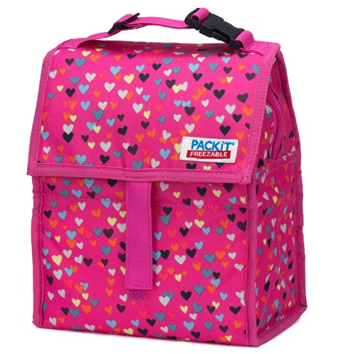 Packit freezable lunch bag with zip closure, hearts
