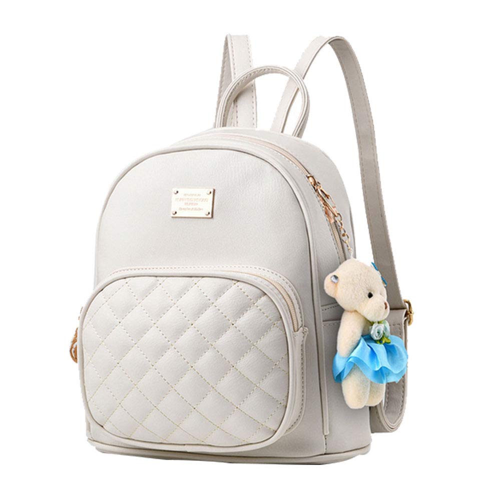 I IHAYNER Women Backpack Backpacks for Womens Ladies School Bags Cute Girls Teens PU Leather Small Rucksack Bear Travel Daypacks PurseWhite