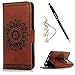 S6 Case,Samsung Galaxy S6 Case (Non-Edge) - Flip Wallet Case Kickstand 3D Embossed Flower Back Magnetic PU Leather Card Holders Soft TPU Inner Case Hand Strap & Dust Plug & Stylus by Badalink - Brown