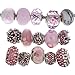 RUBYCA Murano Lampwork Charm Glass Beads Tibetan Crystal European Bracelet Mix Assortment Pink 15Pcs