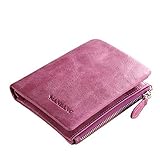 Women's Compact Wax Genuine Leather Bifold Wallet Purple