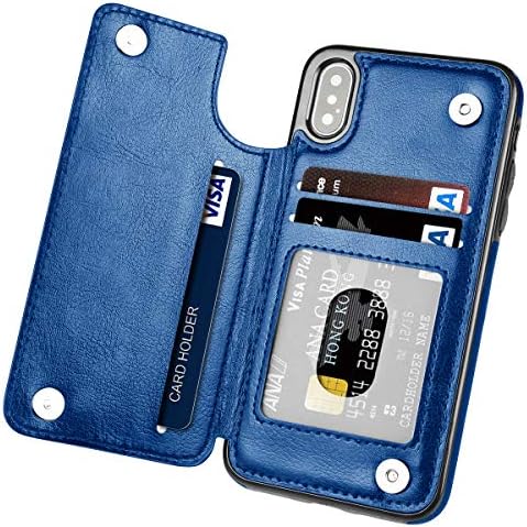 iPhone Xs Max Case,Hoofur Slim Fit Premium Leather iPhone Xs Max Wallet Case Card Slots Shockproof Folio Flip Protective Shell for Apple iPhone Xs Plus (6.5 inch) 2018 (Blue)