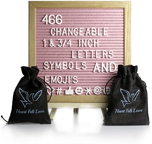 Felt Letter Board With Easel Stand 10x10 | 466 Changeable Characters Including 1 inch and ¾ Letters, Symbols, Emojis Hashtag And More | Great For Instagram | Hook To Hang | 2 Storage Pouches (Pink)