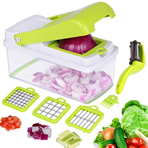 Onion Chopper, Veggie Salad Chopper, Vegetable Chopper Dicer Includes 3 Dicing Blades Extra Peeler , Artbest Multi Functional Adjustable Vegetable Fruit Chopper Dicer, No More Tears