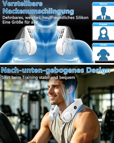 Kouric Neck Fan with Cooling, Neck Fans Extra Quiet (35 dB) 24 Hours USB-C 5500 mAh, 5 Levels & LED Display, Rotorless Fan for Hanging for Women/Men/Children/Outdoor/Indoor