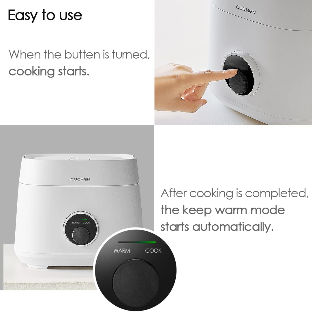 [CUCHEN] CRE-D0601W | Rice Cooker 6 Cup (Uncooked) (1.14 quarts): 6 person serving/per use | Warmer | Detachable Clean Cover | Nonstick Inner Pot | White, Multi Cooker Function