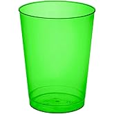 Party Essentials Hard Plastic 10-Ounce Party Cups and Tall Tumblers, Neon Green, 25-Count