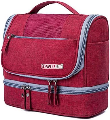 Travel Wash Bag Hanging Toiletry Bag Organiser Overnight Gym Shaving Folding Bag Travel Makeup Organiser Portable for Men Women (Red)