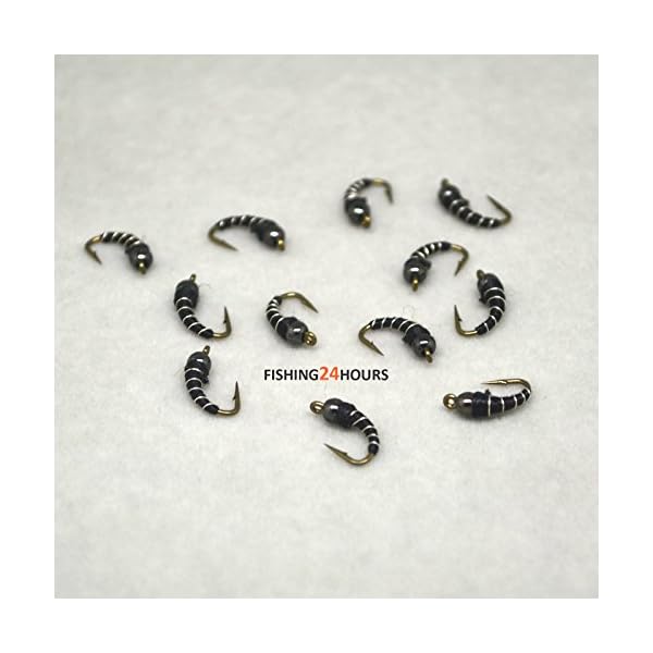 12pcs-1-Dozen-Fly-Fishing-Bead-Head-Zebra-Midge-10-12-Trout-Flies-NEW