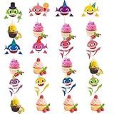 42 Pieces Shark Cake Topper for Baby Shark Birthday Party Supplies Cupcake Decorations(12 Colors)