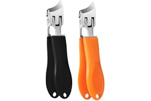 LEEJ 2pcs Slanted Nail Clippers, Wide Jaw Opening Anti-Splash Curved Toenail Clippers for Thick and Ingrown Toenails - for Women and Men