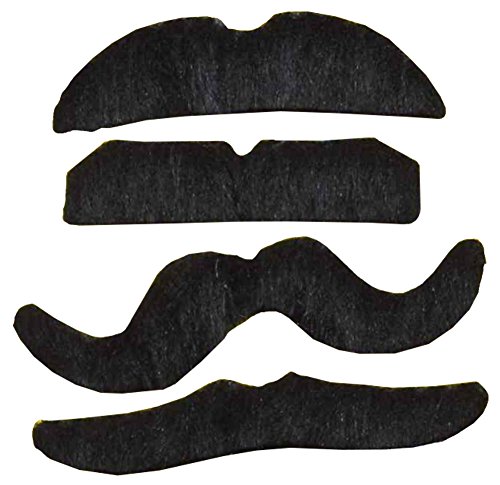 12 Assorted Black Fake Stick On Mustaches Costume Accessory