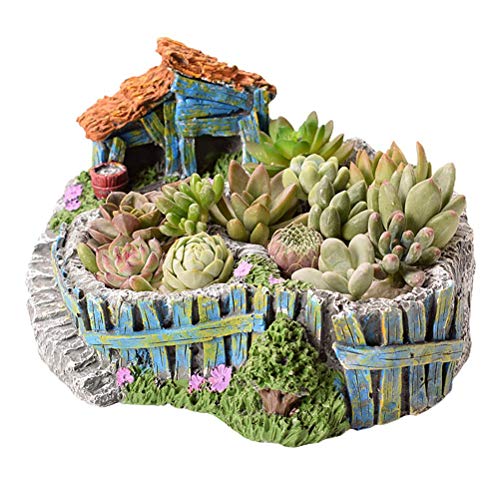 Chiyyak Sukkulenten Blumentopf, kreative Mikro Landschaft Pflanzentopf Mini Feenhaus Pflanzkübel Garten Statue Pflanzen… – Bild 3