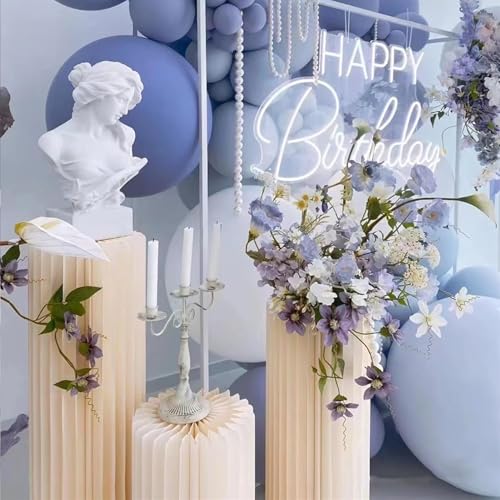 3Pcs Cardboard Cylinder Stands, Foldable Round Pedestal Columns, Plinth Pillars Table for Birthday Party Wedding Ceremony Baby Shower Display Decoration, White