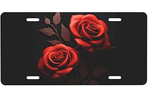 CFPOLAR Two Red Roses On Black License Plate, Decorative Car Front License Plate, Aluminum Novelty License Plates Vanity Tag Metal Car Plate for Women Men 6 X 12 Inch