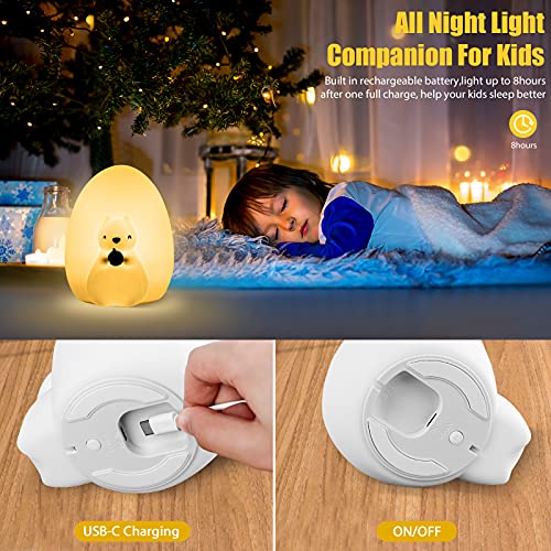 Squirrel Kids Night Light, Cute Silicone Baby Night Light with Touch Control, Squishy Portable Rechargeable Led Animal Nusery Lamp for Toddlers’ Room, Kawaii Birthday Gifts for Boys Girls Teens