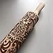 V-Top-Shop Christmas Embossing Rolling Scroll Pin Engraved Wooden Tool Baking Cookies Biscuit Cake Dough Engraved Roller DIY - Flower Pattern - 38 x 5 cm (15