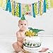 Dinosaur Theme 1st Birthday Decorations Kit Set of 3- One Burlap High Chair Banner- Baby Dino Cake Smash Party Supplies- Glitter Green Felt 1st Birthday Hat- T-Rex Cake Topper …