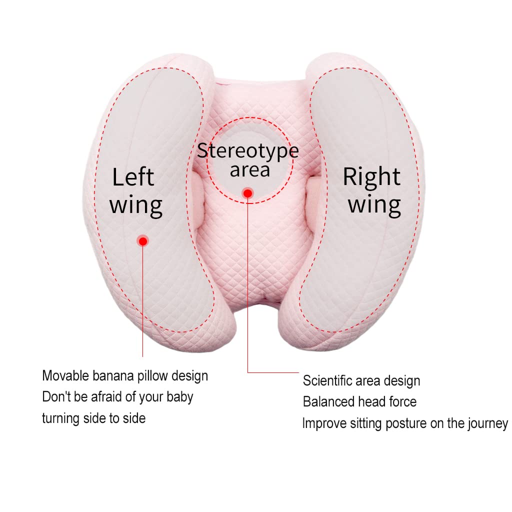 2 in 1 Baby Support Pillow, Banana Shape Baby Neck Head Travel Pillow Stroller Insert Cushion for Kids, Toddler, Pink