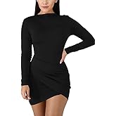 BORIFLORS Women's Sexy Wrap Front Long Sleeve Ruched Bodycon Mini Club Dress
