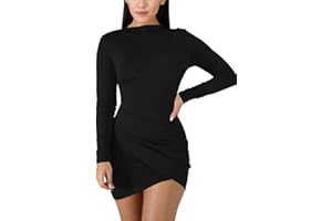 BORIFLORS Women's Sexy Wrap Front Long Sleeve Ruched Bodycon Mini Club Dress