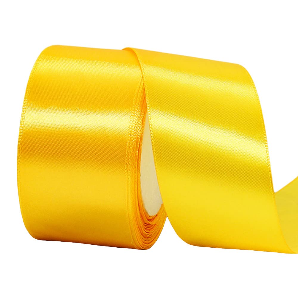 50mm Wide Thick Golden Yellow Ribbon for Gift Wrapping,22m 2Inch Large Fabric Satin Ribbon Yellow Bow for Gift Wrapping,Ribbons for Crafting,Bouquets,Wedding,Car,Presents,Cake,Christmas Decorations — image 1
