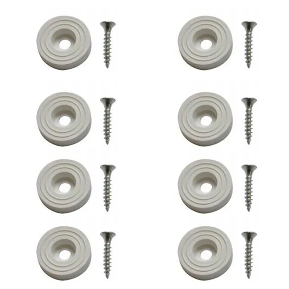 Rubber Feet with Screw – Semi-Rigid Non-Slip for Chair, Table, Chopping Board, Crate – Pack of 8 Pads with Diameter 23 mm (White)