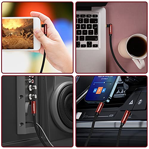 SOUNDFAM 90 Degree AUX Audio Cable [New Wine Red 3.3ft/1m] Right Angle TRRS 3.5mm Headphone Cable Support Mic Function 4-Pole Male to Male Stereo Auxiliary Cord for Phone, Headphones, Car, Speaker