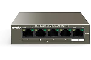 Tenda TEG1105P, 5 Port Gigabit PoE Switch Compatible with IEEE 802.3af/at Devices, Unmanaged PoE Switch with 4 Port PoE+@58W, Plug & Play, Fanless & Metal Design, Limited Lifetime Protection