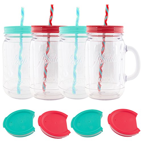 Aladdin  32oz Plastic Mason Jar Tumbler With Straw and Lid T