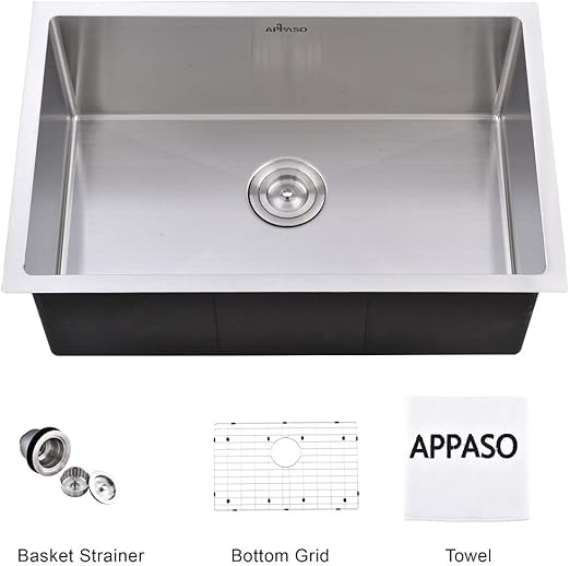 Appaso 28 Inch Single Bowl Kitchen Sink Undermount 18 Gauge