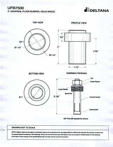 Deltana Round Universal Floor Bumper 3", Solid Brass (Polished Nickel)