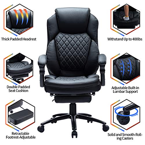 Kasorix Managerial and Executive Chair with Footrest,Home Office Chair with Black PU Leather,Melt Function Office Chair - Image 4