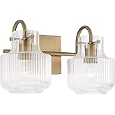Capital Lighting 145121AD Nyla Transitional Clear Fluted Glass Vanity Lights for Bathroom, 2-Light 200 Total Watts, 9" H x 15