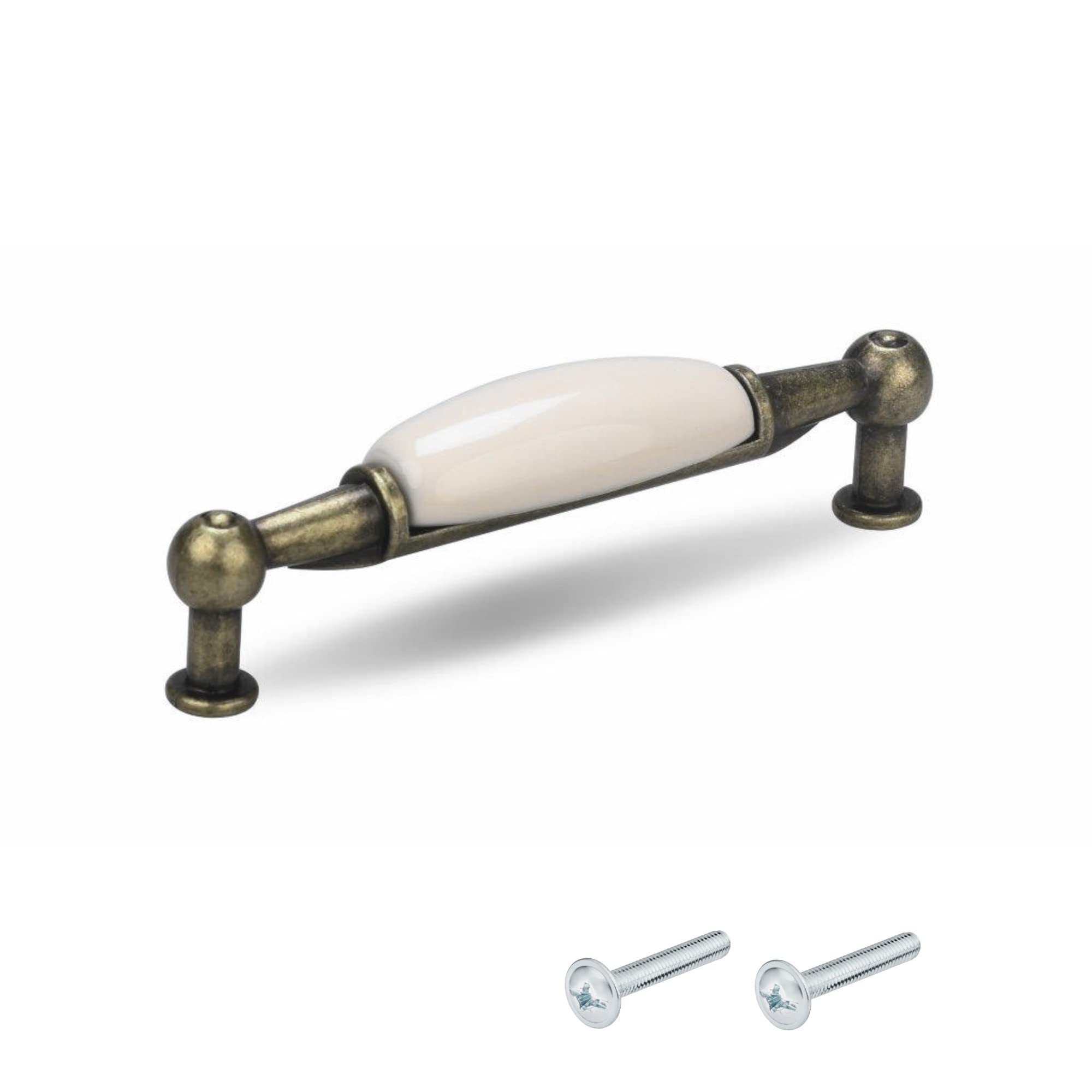 cyclingcolors Furniture Handle Vintage 96 mm Antique Zamak Finish Brass Porcelain with Screws Door Handles Kitchen Handles Cupboard Handle