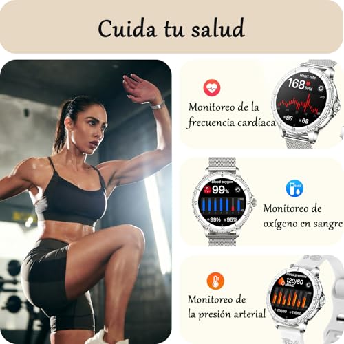 Women's Smart Watch with Calls, 1.27" HD Round Smartwatch with Female Function, 120+ Sports Modes, Heart Rate Monitor, SpO2, Sleep Monitor, IP68 Smart Watch for Android iOS, Silver, Women's Gift