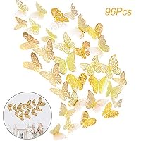 Creatiee 96Pcs Butterfly Wall Sticker Decal, Metallic 3D Art Mural Decoration DIY Flying Decor for Kids Bedroom Home Party Nursery Classroom Offices Décor - Removable & Multi-Style(Gold)