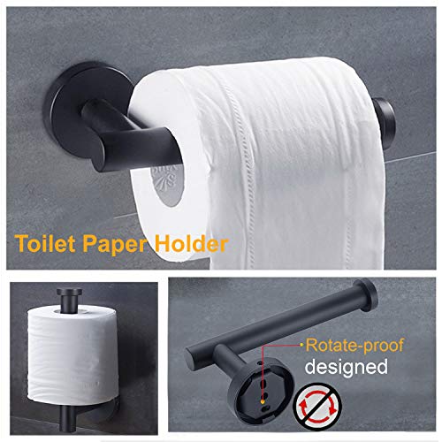 Nolimas 4-Pieces Set Matte Black Bathroom Hardware Set SUS304 Stainless Steel Round Wall Mounted - Includes 18"&12" Hand Towel Bar,Toilet Paper Holder, Robe Towel Hooks,Bathroom Accessories Kit